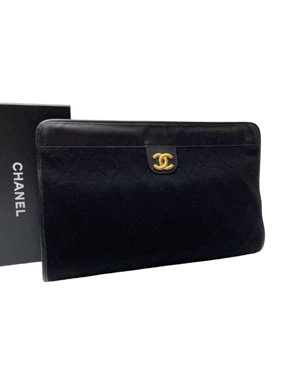 Chanel Quilted Cotton Leather CC Logo Clutch Second